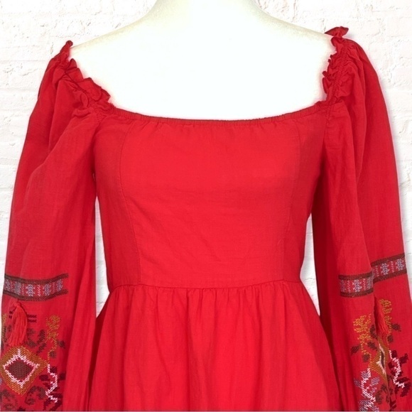 🎁3 for 30 Shein Red Off Shoulder  Embroidered Boho Mini Dress Size Small - Picture 4 of 10